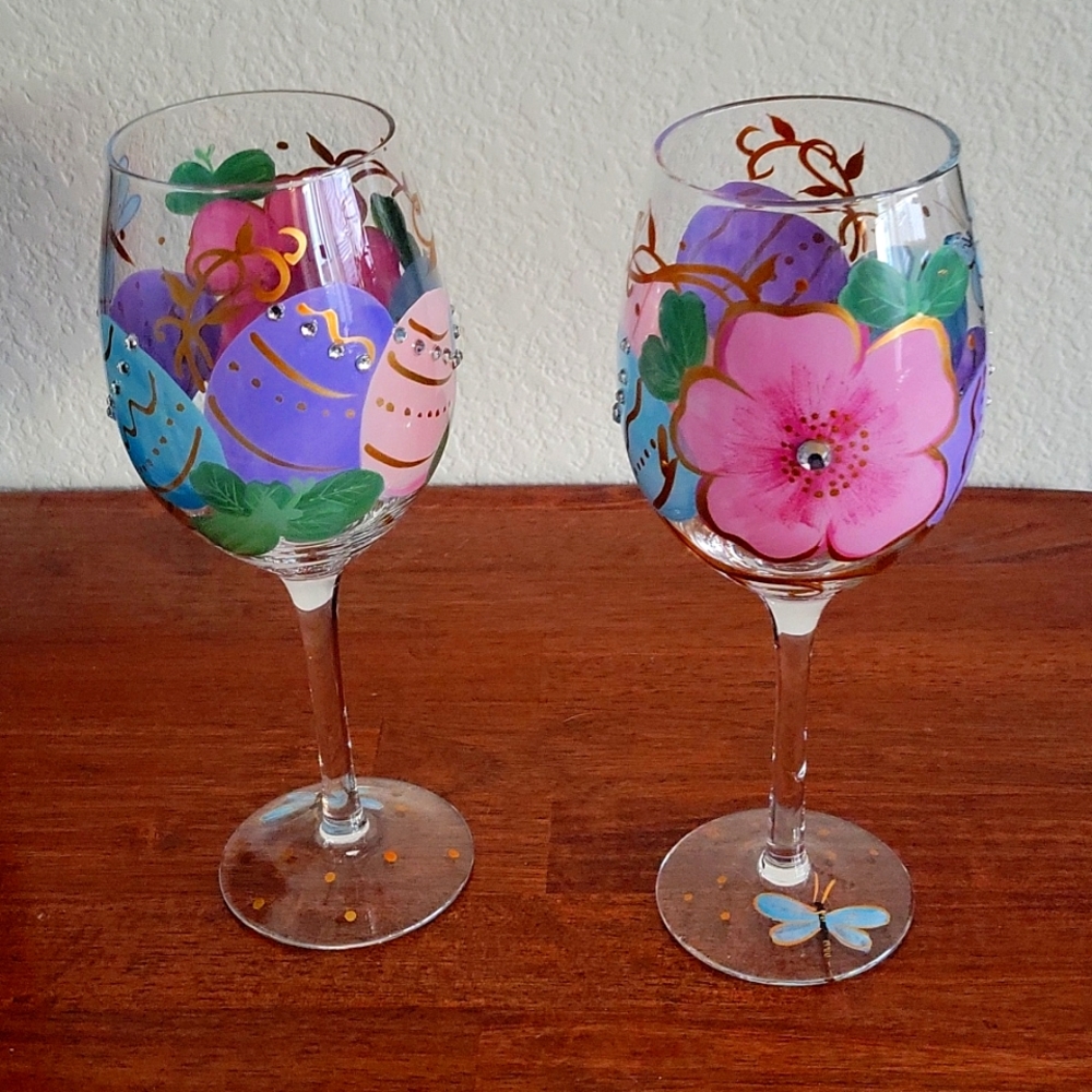 Set of Two Pier 1 Easter Rhinestone Wine Glasses